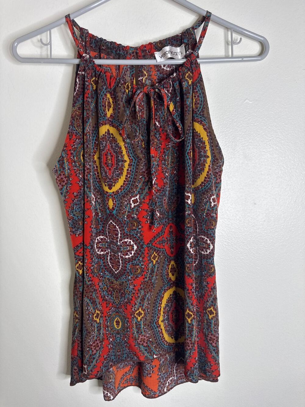 Veronica M Retro Geo Paisely Print Boho Tie Tank Top Size XS
